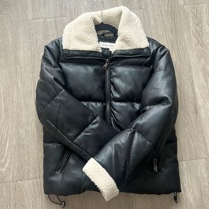 puffy pleather jacket with fur details